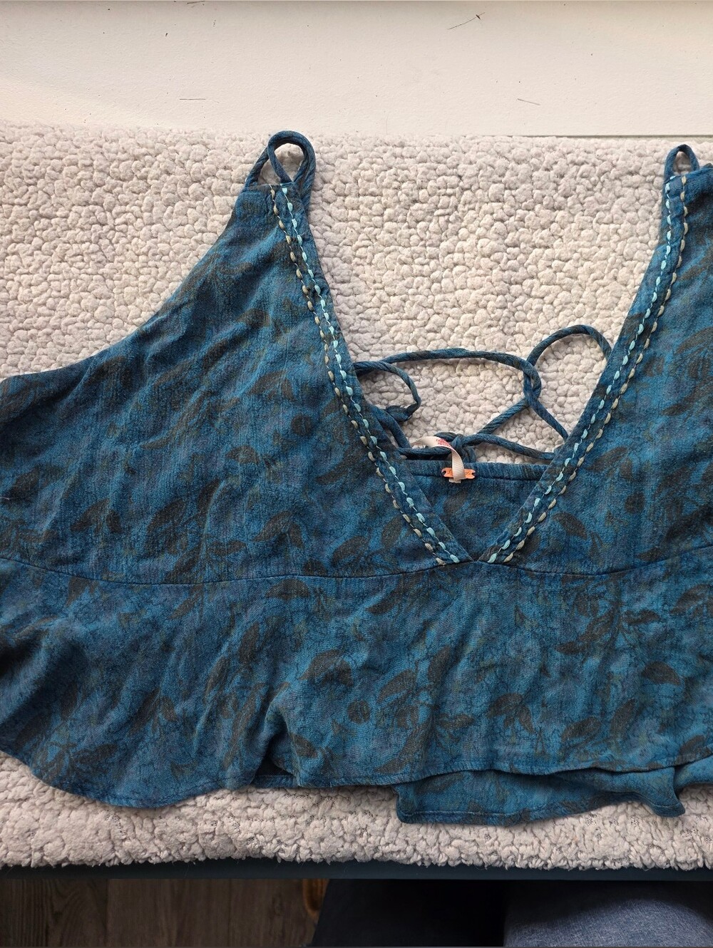 Free People Teal Blue Lace-Up Ruffle Hem Camisole - Picture 2 of 11